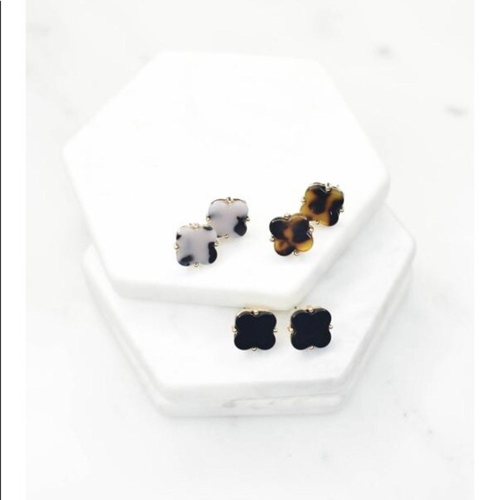 Ophelia Dalmatian Black + White Resin Stud Earring